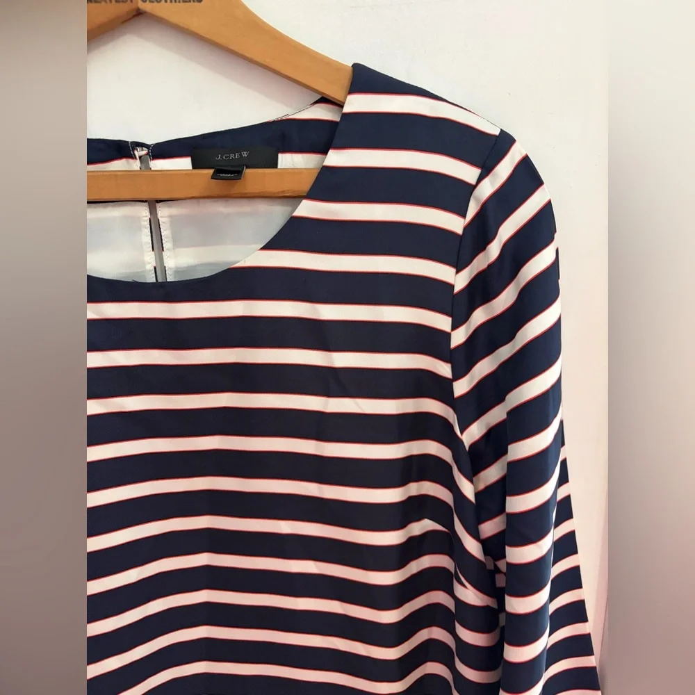 J Crew preppy minimal striped silk striped dress with sleeves size 8.